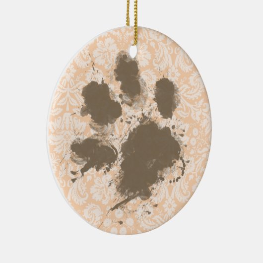 Grappige Paw Print op lichte abrikoos, perzikdamas Keramisch Ornament (Rechts)