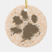Grappige Paw Print op lichte abrikoos, perzikdamas Keramisch Ornament (Voorkant)