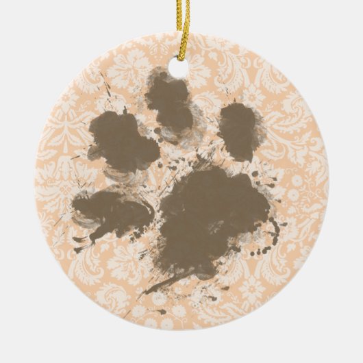 Grappige Paw Print op lichte abrikoos, perzikdamas Keramisch Ornament (Voorkant)