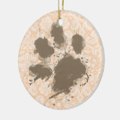 Grappige Paw Print op lichte abrikoos, perzikdamas Keramisch Ornament (Links)
