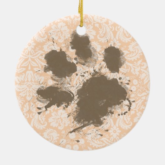 Grappige Paw Print op lichte abrikoos, perzikdamas Keramisch Ornament (Achterkant)