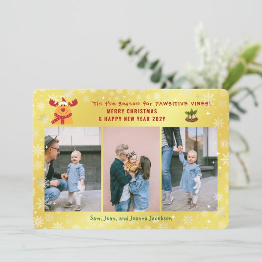 Grappige pawsitive Rudolph minimalistische elegant Feestdagenkaart (Staand voorkant)