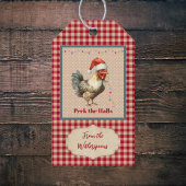 Grappige Peck the Halls Rooster Kerstboerderij Cadeaulabel