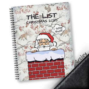 Grappige Peeking Santa Naughty lijst Notitieboek