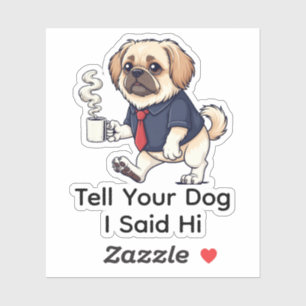 Grappige Pekingese Hond Zakelijke Pak Koffie Sticker