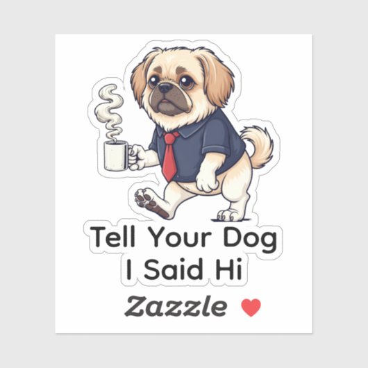 Grappige Pekingese Hond Zakelijke Pak Koffie Sticker (Vel)
