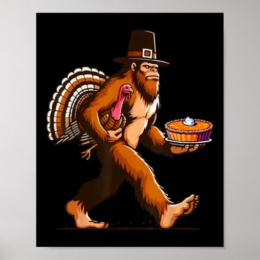 Grappige Pelgrim Sasquatch Yeti En Pompoentaart Be Poster (Voorkant)