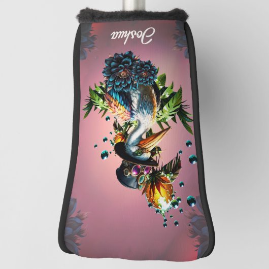 Grappige pelikaan met steampunk pet golfheadcover (Draai 90)