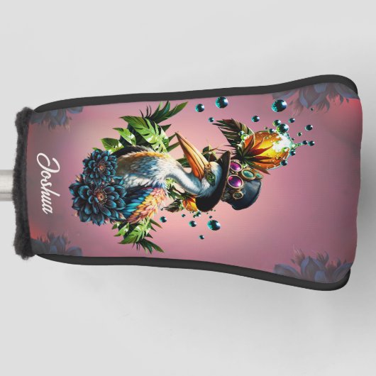 Grappige pelikaan met steampunk pet golfheadcover (Voorkant)