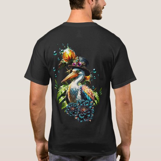Grappige pelikaan met steampunk pet t-shirt (Achterkant)