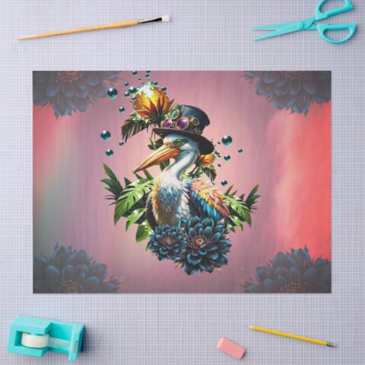 Grappige pelikaan met steampunk pet tissuepapier (Craft)