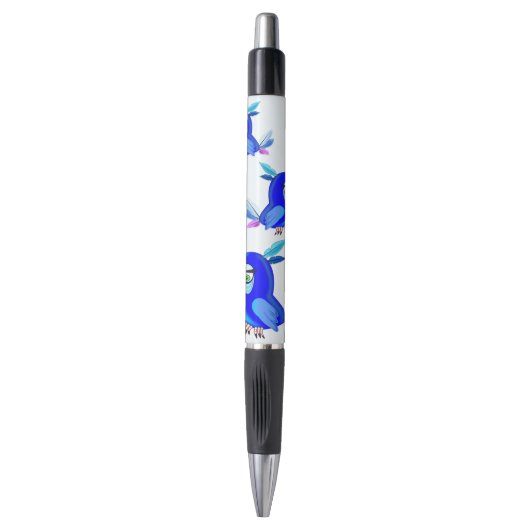 Grappige pen met blauwe papegaaien (Voorkant Verticaal)