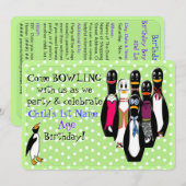 Grappige Penguin Bowling verjaardagsfeestje gepers Kaart (Voorkant / Achterkant)