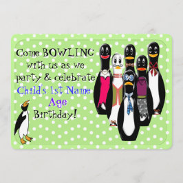 Grappige Penguin Bowling verjaardagsfeestje gepers Kaart