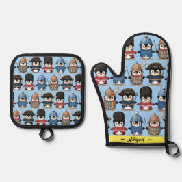 Grappige Penguin Royal Guard (gepersonaliseerd) Ovenwant & Pannenlap Set