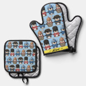 Grappige Penguin Royal Guard (gepersonaliseerd) Ovenwant & Pannenlap Set (Voorkant / Achterkant)