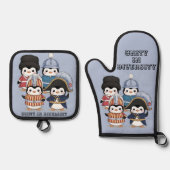 Grappige Penguin Royal Guards Eenheid in Diversite Ovenwant & Pannenlap Set (Voorkant)