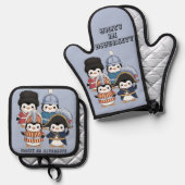 Grappige Penguin Royal Guards Eenheid in Diversite Ovenwant & Pannenlap Set (Voorkant / Achterkant)