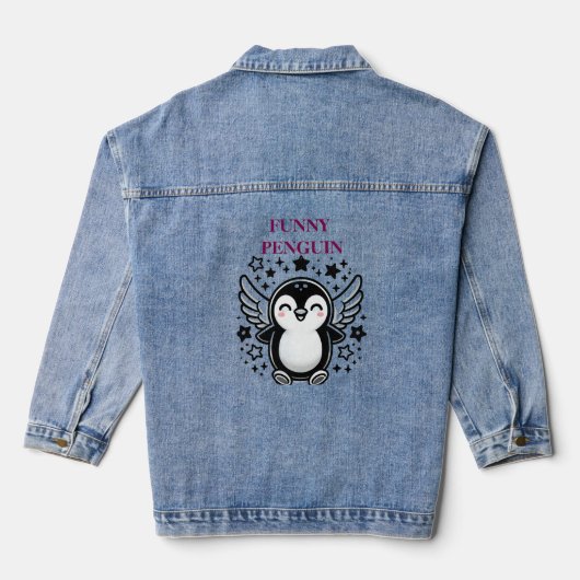 Grappige Penguin Vrouwen Denim Jas Denim Jacket (Achterkant)