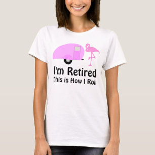 Grappige Pensioen Roze Flamingo Retro Camper T-shirt