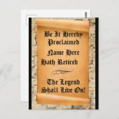 Grappige Pensioenaankondiging oude boekrol Briefkaart (Voorkant / Achterkant)