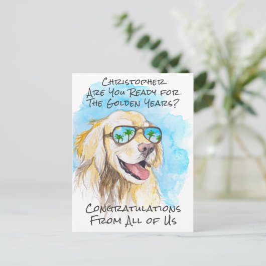 Grappige pensioenfelicitaties van ons allemaal briefkaart (Staand voorkant)