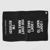 Grappige pensioneringsgift golfhanddoek met douane (Horizontaal)