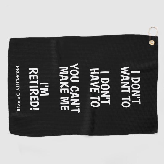 Grappige pensioneringsgift golfhanddoek met douane (Horizontaal)
