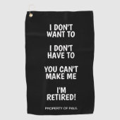 Grappige pensioneringsgift golfhanddoek met douane (Voorkant)