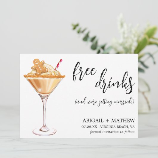 Grappige peperkoek Kerstmis Martini Foto Bruiloft Save The Date (Staand voorkant)