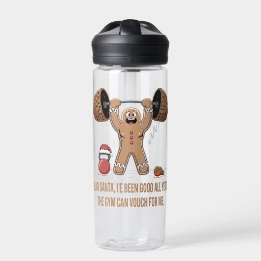 Grappige peperkoek man Kerst fitness workout Waterfles (Voorkant)