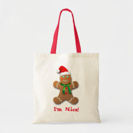 Grappige peperkoek man met kerstmuts tote bag