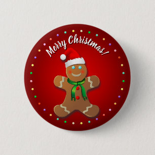 Grappige peperkoek man met rode kerst Pet Ronde Button 5,7 Cm