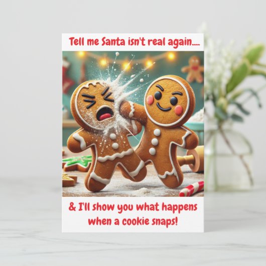 Grappige peperkoek man Ruzie over Sinterklaas Feestdagenkaart (Staand voorkant)