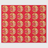 Grappige pepperoni pizza schattig feest rood cadeaupapier (Vlak)
