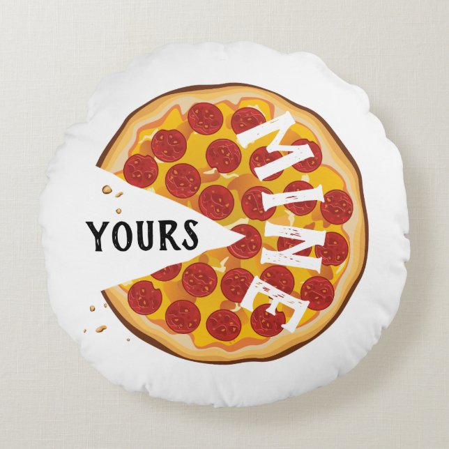 Grappige pepperoni pizza schattig rood geel rond kussen (Voorkant)