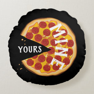 Grappige pepperoni pizza schattig rood zwart rond kussen