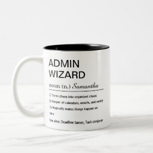 Grappige Persoonlijke Admin Wizard Definitie Tweekleurige Koffiemok