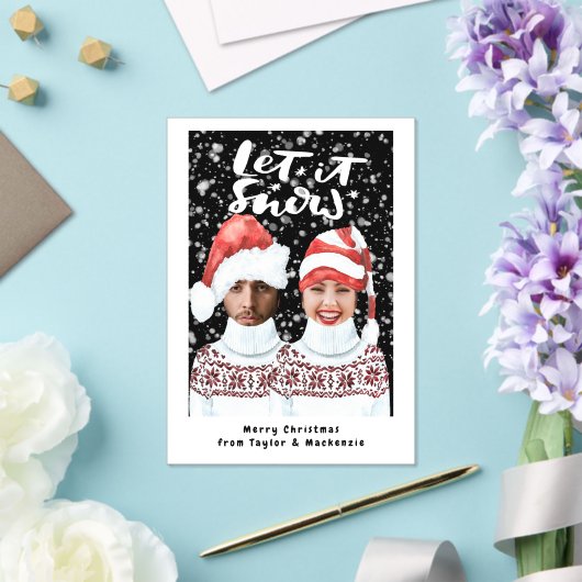 Grappige Persoonlijke Kerst Foto Laat het Sneeuwen Acryl Uitnodigingen (Insitu (Huwelijk))