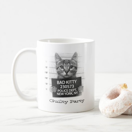 Grappige Persoonlijke Schuldige Kat Koffiemok (Met donut)
