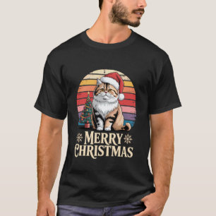 Grappige Perzische Kat Kerstman Hoed Kerstverlicht T-shirt
