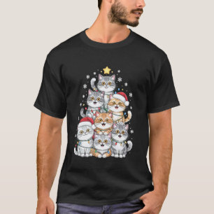 Grappige Perzische Kat Kerstman Hoed Kerstverlicht T-shirt