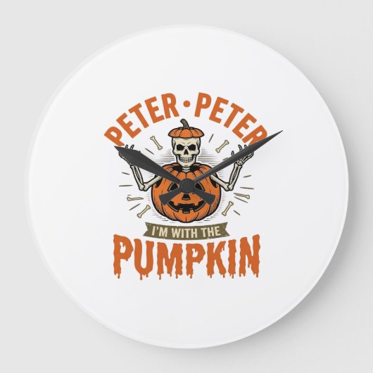 Grappige Peter Peter Pompoen Halloween Skelet Shir Grote Klok (Voorkant)