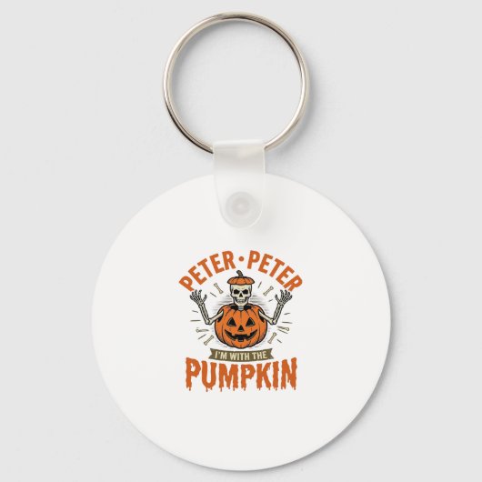 Grappige Peter Peter Pompoen Halloween Skelet Shir Sleutelhanger (Voorkant)
