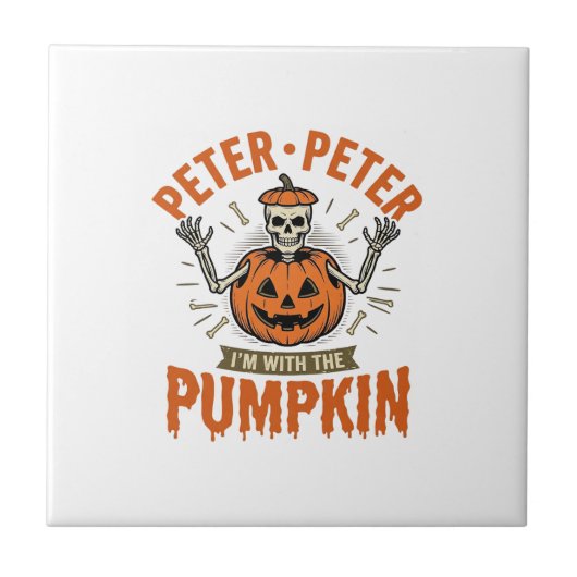 Grappige Peter Peter Pompoen Halloween Skelet Shir Tegeltje (Voorkant)