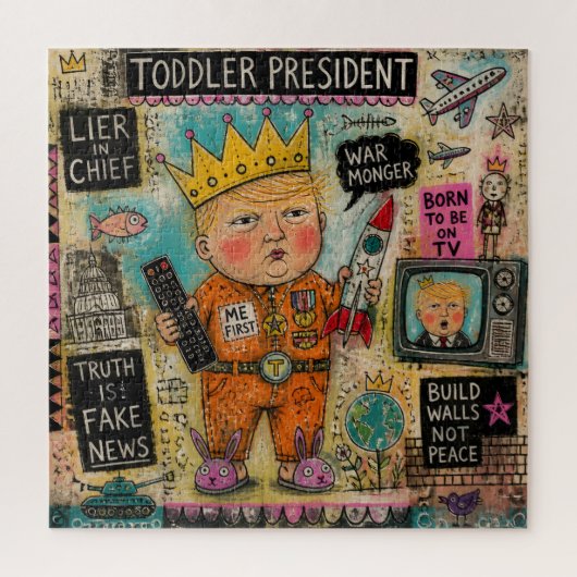 Grappige Peuter President Cartoon Collage Legpuzzel (Verticaal)