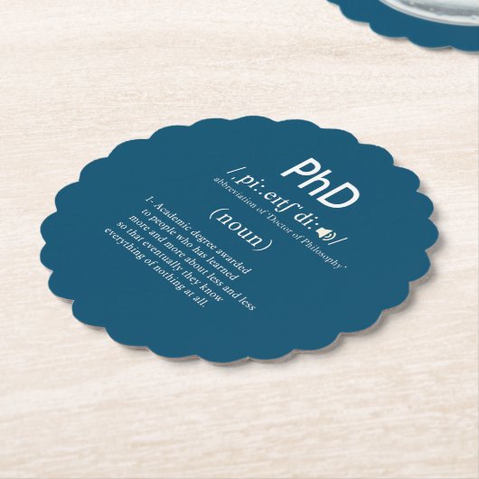 grappige phd-definitie met scalloped kartonnen onderzetters (Gekanteld)