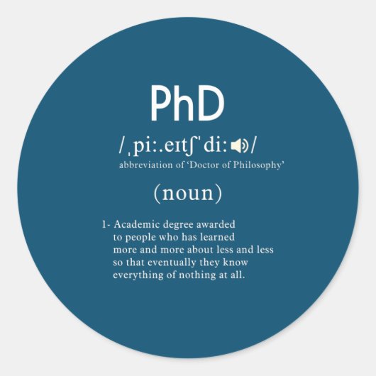 grappige phd-definitie ronde sticker (Voorkant)