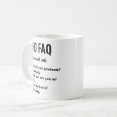 Grappige PhD FAQ koffiemok voor onderzoekers (Voorkant links)