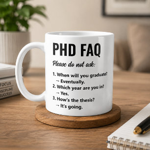 Grappige PhD FAQ koffiemok voor onderzoekers
